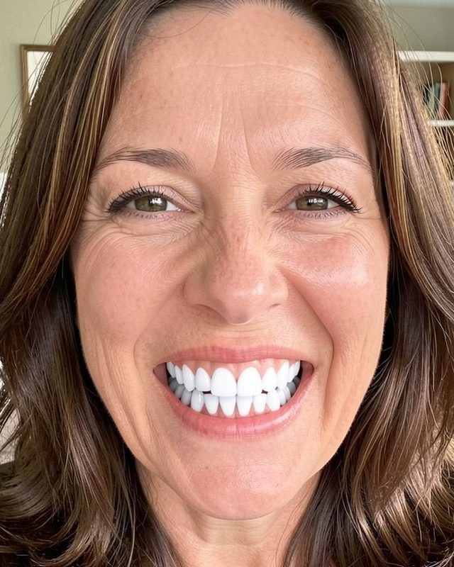 The same woman with whiter teeth in an AI smile preview